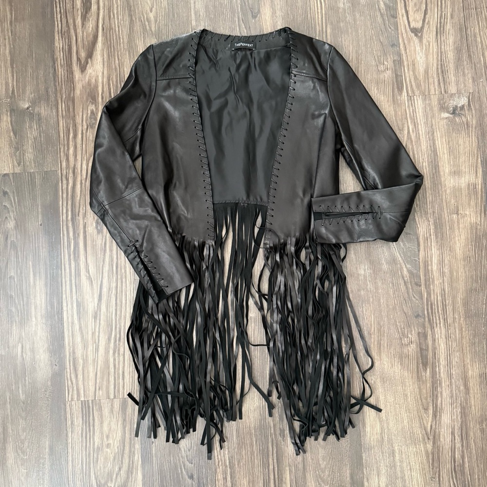 ThePerfext Christy Fringe Trim Accent Western Genuine Leather Jacket - Picture 5 of 16